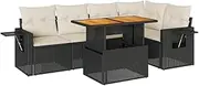 vidaXL Garden Sofa Set - Black 6-Piece Poly Rattan Cushioned Outdoor Couch Set, Modular Patio Furniture for Terrace/Yard with Storage and Adjustable Table