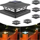4 Outdoor Garden Black Solar LED Post Deck Cap Square Fence Light Landscape Lamp