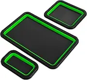 3pcs Collapsible Magnetic Parts Tray Set Silicone Foldable Magnetic Tool Tray 3 Size Magnetic Screw Storage Tray Small Parts Organiser Magnetic Bowl for Fixing Nuts and Bolts (Green+Black)