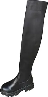 [Generic] Womens Knee High Riding Boots Wide Calf High Boots Fashion Heel Stretch Squ Color Women's SSolid Over-The-Knee are Women's Boots Boots for Women Thigh High