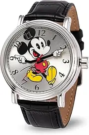 [Disney] Mickey Mouse Adult Vintage Articulating Hands Analog Quartz Watch, Silver, Silver, Black, Quartz Movement