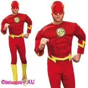 Mens The Flash Costume Muscle Chest Justice League DC Comics Adults Fancy Dress