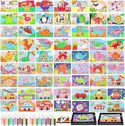 Tenceur 119 Pcs Kids' Sand Art Kits Color Sand Art Pictures Peel and Stick 12 Color Sand Art Kit 63 Pcs Sand Painting Board 4 Sand Painting Tray 4 Brush 48 Sand Art Bottles for Kids Color Sand Art Kit