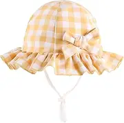 [Happy Cherry] Sun Hat Cotton for Baby Girl Summer Cap Checked Sun Protection Toddler Fisherman Hat for Beach Holiday Outdoor s