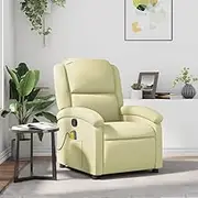 Massage Recliner Chairs Cream Real Leather - Comfy Lounge Chair, Gaming Reclining for Reading, Living Room & Bedroom Furniture, 6-Point Vibration, Lazy Chair