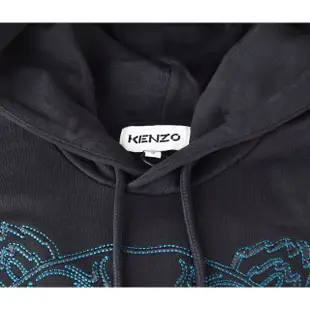 【KENZO】KENZO標籤LOGO虎頭刺繡設計純棉連帽長袖帽T(男款/黑)