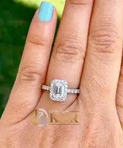 14K SOLID WHITE GOLD EMERALD CUT MOISSANITE ENGAGEMENT RING HALO PRONG 2.70CTW