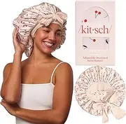 Kitsch XL Satin Bonnet for Sleeping - Softer Than Silk Hair Bonnet For Women - Secure Fit, Adjustable Night Cap For Curly & Textured Hair - Prevents Breakage, Tangles & Thinning - Cherry Print