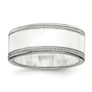 Sterling Silver 8mm Flat with Rope Edge Band Ring Size 9 Gift for Mother