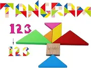 Wooden Tangram Puzzles Kids -Large Size 7 Pieces Classic Original-Pattern Blocks Geometric Shapes Math Montessori Toys 226 Solutions-Travel Games Smart Brain Teaser IQ Logic Puzzle Children Adults