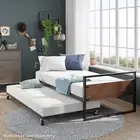 Ironline Twin Day Bed | Premium Metal Bed Frame, Steel Slats, Roll Out Trundle,