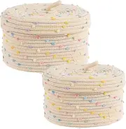 2 Pcs Cotton Rope Basket, Round Basket with Lid, Decorative Woven Storage Baskets, Portable Cotton Rope Storage Box, Multifunctional Lidded Round Basket for Organizing Snacks Yarns Keys Toys (color)