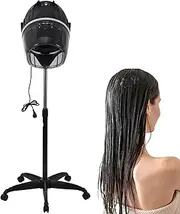 Hair Dryer Hood Machine, Portable Hair Dryer Hood Bonnet, Freestanding Salon Hairdryer with Adjustable Height, Timer & Temperature Control and Wheels, Mobile Stand Hair Dryer with Hood