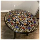 36" Black Marble Console Bar Coffee Table Semi Precious Stone Pietra Dura Decors