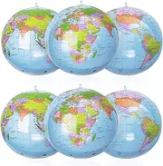 16 Inches Inflatable World Globe - Topographic Map Earth Beach Ball for Kids School Classroom Geography Party Supplies - PVC Giant Blow Up Globe