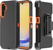 Phone Case for Samsung Galaxy A25 5G case,Heavy Duty Hard Shockproof Armor Protector Case Cover with Belt Clip Holster for Samsung A25 5G Phone Case (Black+Orange)