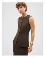 [Seed Heritage] Milano Crepe Knit Vest in Brown