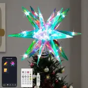 Christmas Star Tree Topper, 13.8" Xmas Smart Tree Decorations, Crystal-Like 3D P