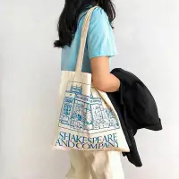在飛比找Yahoo!奇摩拍賣優惠-法國巴黎莎士比亞書店周邊帆布包袋藍色印花文藝女學生手提書包袋