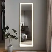 ELEGANT LED Floor Mirror, Wall Mounted Hanging Mirror with Lights, LED Lighted Full Body Dressing Mirror, Large Vanity Mirror for Bedroom 160 x 50 cm