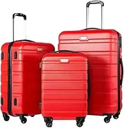 [Habrur] Checked Luggage Carry On Luggage 3-Piece ABS Luggage Set with Locks, Includes 20", 24", 28" Spinner Suitcases Luggage Suitcase(Red)