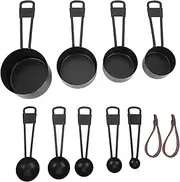 Black Measuring Cups and Spoons Set, 9pcs Stainless Steel Measuring Spoons and Cups Set with Scale for Precise Baking