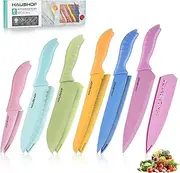 [HAUSHOF] Kitchen Knife Set, 6-Piece Colorful Knives Set with Sheath for Kitchen, Non-Stick Coated Stainless Steel Blades for Slicing, Dicing&Cutting, Gifts Knife Set for Dad, Mom, Husband and Wife
