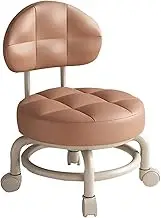 Low Rolling Stool with Backrest, 360° Rotating Small Roller Chair with PU Leather for Home, Office, Garage, Shop, Library Brown,A1