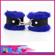 Love In Leather - Furry Fluffy Handcuffs Stud Clip Coloured SUPER DARK Blue