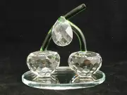 Crystal 2 cherries figurine with mirror base favor home decor gift