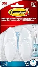 Command Bath Hook, Medium, Clear Frosted, 2-Hooks, 2-Medium Water Resistant Strips (BATH18-ES)
