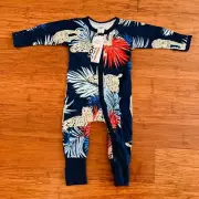 Bonds Leopard Leaves Blue Red White Zip Wondersuit Size 00 BNWT