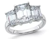 4.19 Carat (ctw) Moissanite Emerald-Cut Three-Stone Ring 14K Gold