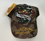 NWT Vintage Don Ed Hardy Trucker Hat Cap SnapBack Gold Glitter Dragon Mesh NEW