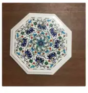 18'' white antique Marble Center corner Table Top Inlay blue lapis elephant w2