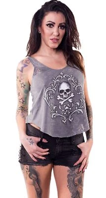 Lethal Threat Skull and Crossbones Womens Loose Tank Top Gray LG