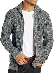 [Runcati] Men's Cardigan Long Sleeve Collar Cardigan with Cable Knit Zip Jacket Knitted for Shirt and Shirt