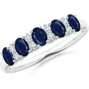 Five Stone Blue Sapphire and Diamond Wedding Ring