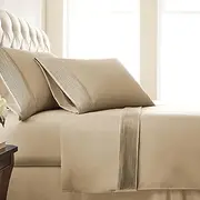 Southshore Fine Living, Inc. Pleated King Sheets Set, 4-Piece, 21" Extra Deep Pocket Sheets, King Size | Flat Sheet, Fitted Sheet, 2 King Pillowcases | Easy Care Microfiber Bedsheets | Soft Sand