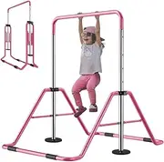 Slsy Kids Kip Training Bars, Folding Horizontal Gymnastics Bars with Adjustable Height, Coral Steel Stand-Alone Bar for Kids, Girls, Boys (3-7 Years, 160lbs)
