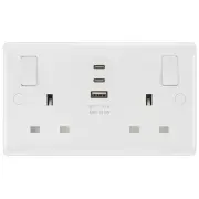 Double 13A Switched Sockets with 15W USB A & 2 C Charger Ports Pack of 4