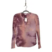 SOCIALITE NEW $45 Mauve Tie-Dye Split Neck Long Sleeve Top Small