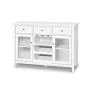 Buffet Sideboard Glass Doors Storage Cabinet 3 Drawer Open Shelves Wine Rack