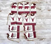 12-Christmas-Farmhouse-Buffalo Check-Plaid-Lumberjack-Linen Cardstock-Gift-Tags