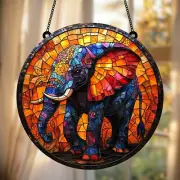 Elephant Acrylic Suncatcher, Mandala Light Catcher Window Hanging for Home Decor