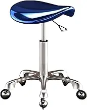 Saddle Chair,Ergonomic Stool with Wheels,Mirror Swivel Saddle Stool,No Tangling of Hair and Adjustable Height for Home Office Salon Shop(Blue)