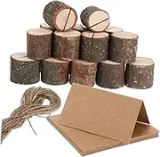 CTIRCHIU 20Sets Rustic Wood Table Number Holders Tree Stump Place Card Holders for Weddings Parties Meetings Memo Stands with Blank Cards and Natural Aesthetic