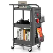 Giantex 3-Tier Rolling Cart Utility Storage Organizer Cart w/DIY Pegboards Baskets Hooks Art Craft Trolley Kitchen Office Grey