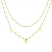 14k Yellow Gold Dangle Heart Charms Necklace, 18"