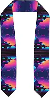 [SKKNT] Retrowave Pictures Print Graduation Shawl Stole For Academic Commencements Honor Sash Congratulations Gift, Flattened, One Size